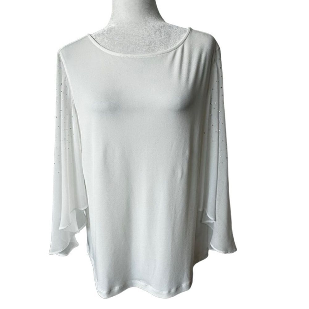 Chico’s Pullover Knit Shirt Bell Sleeves Gemstones Blouse SZ 2 or L